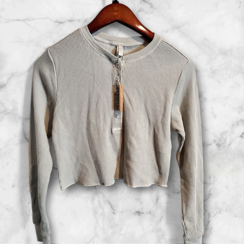 Women NWT "SKIMS" long sleeve cropped Henley Thermal Size XL Waffle Knit